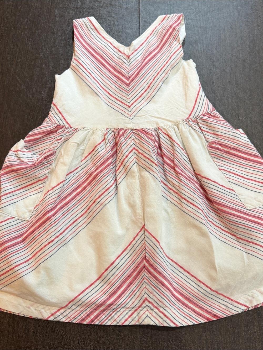 Girls Sleeveless A-Line Dress with Pink and Navy Stripes